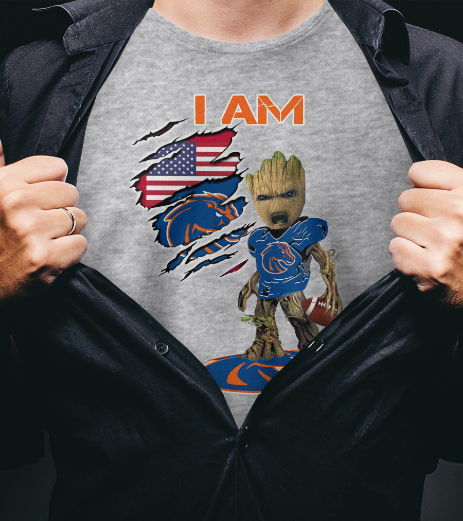 Boise State Broncos Groot I Am USA Flag Football T-Shirt