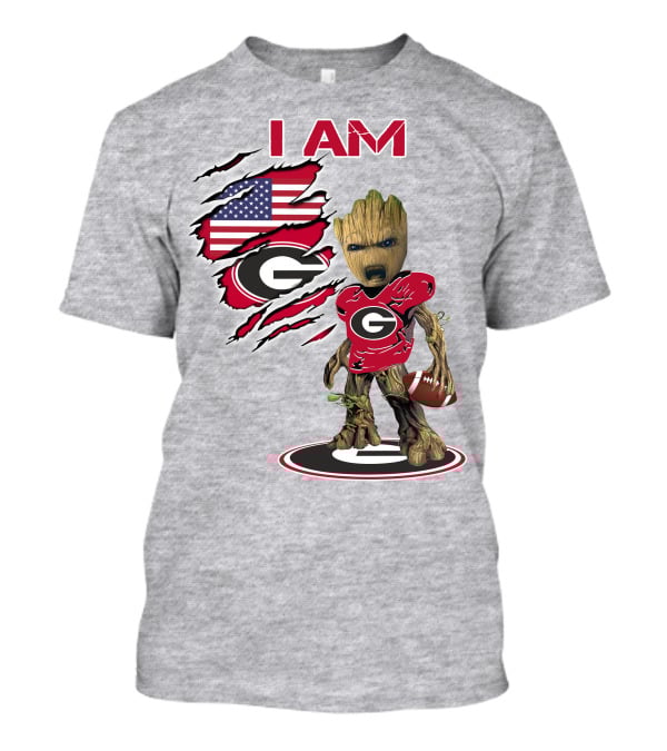 I AM Go Dawgs Football Groot American Flag T-Shirt