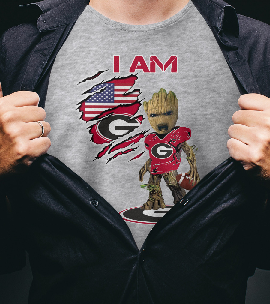 I AM Go Dawgs Football Groot American Flag T-Shirt