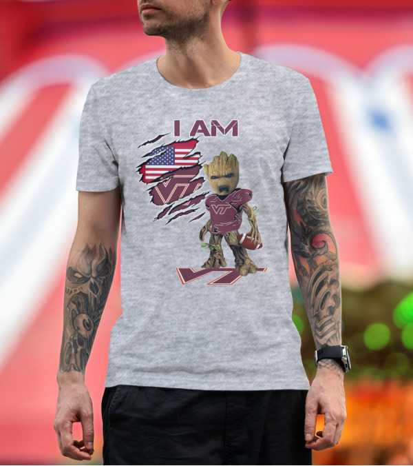 Premium T-Shirt: I AM Hokies VT Football and American Flag T-Shirt I AM Hokies VT Football and American Flag T-Shirt