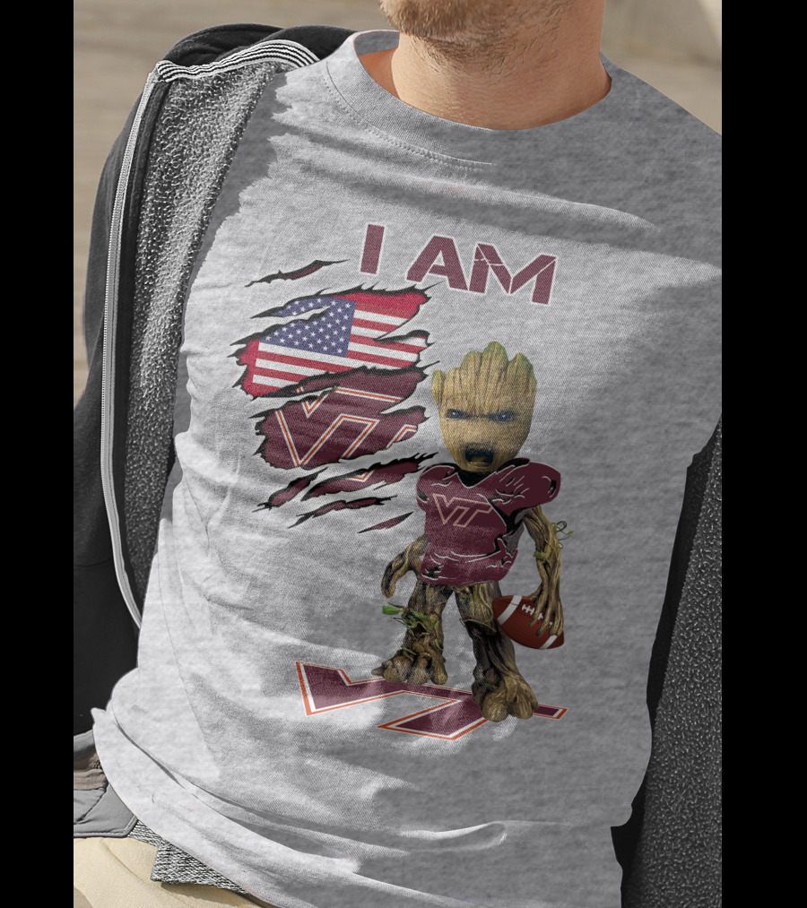 I AM Hokies VT Football And American Flag T-Shirt