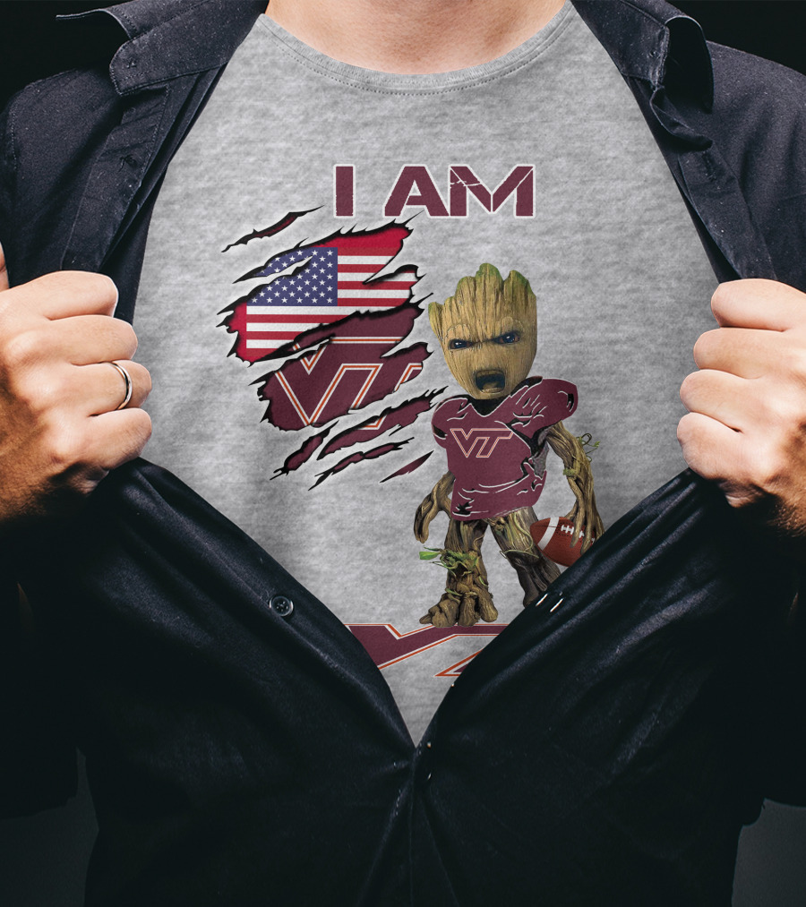 I AM Hokies VT Football And American Flag T-Shirt