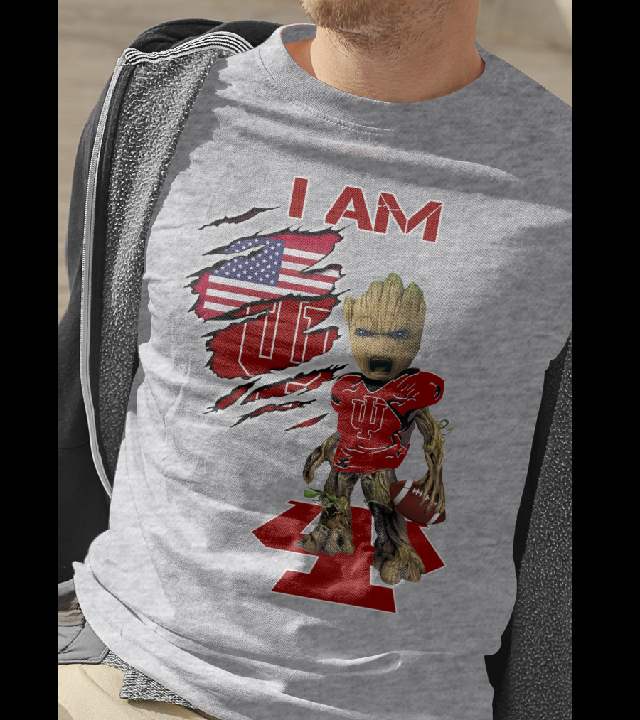 I AM Hoosiers Groot American Flag IU Football T-Shirt