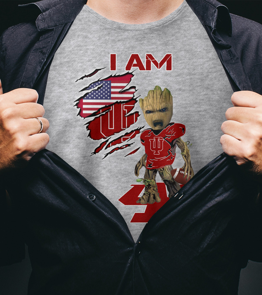 I AM Hoosiers Groot American Flag IU Football T-Shirt