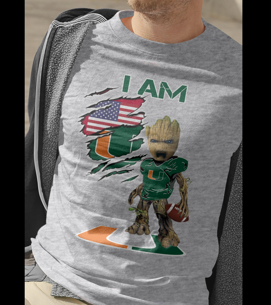I Am University Of Miami Hurricanes Football Groot American Flag T-Shirt