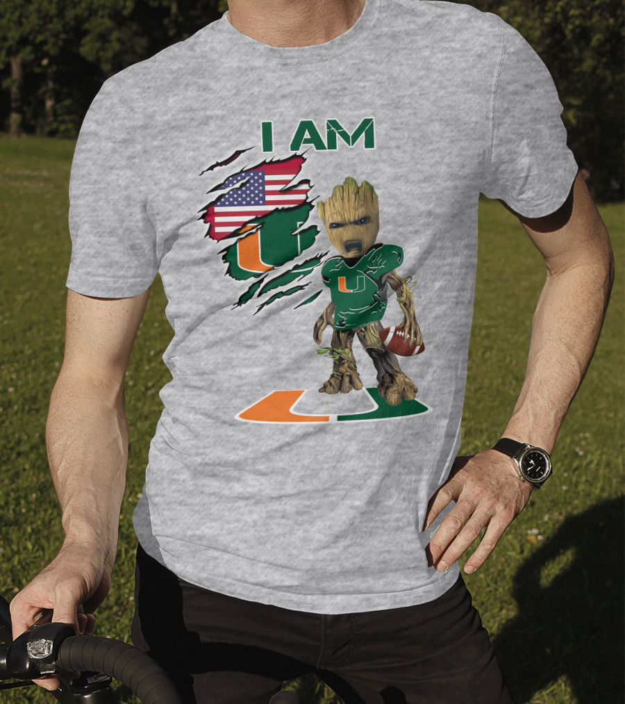 I Am University Of Miami Hurricanes Football Groot American Flag T-Shirt