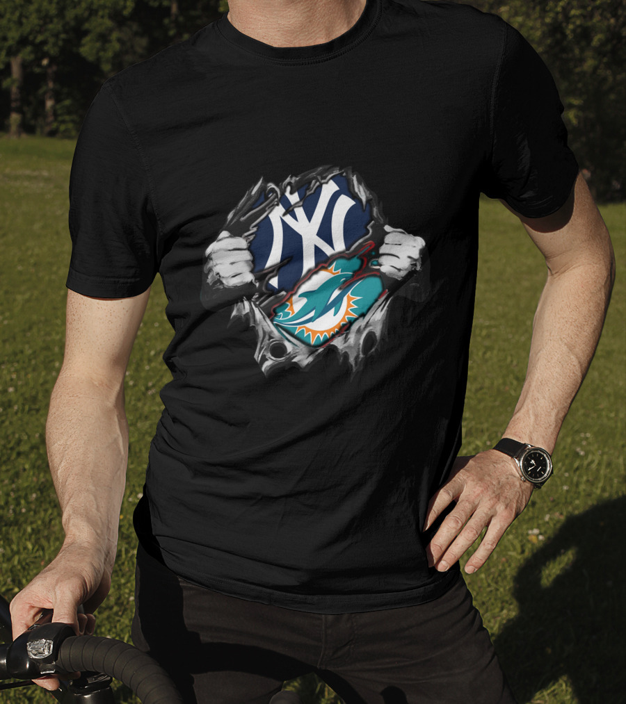 Yankees Dolphins Fans Torn Fabric T-Shirt