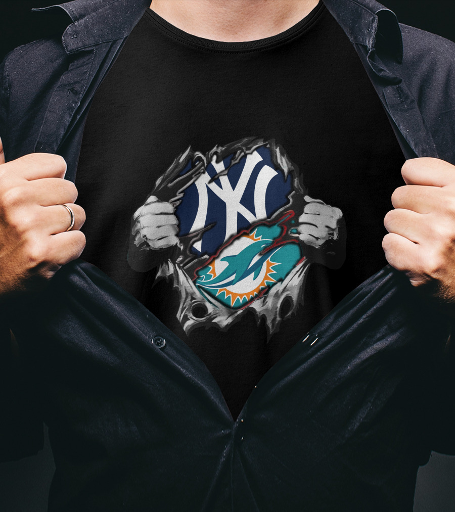 Yankees Dolphins Fans Torn Fabric T-Shirt
