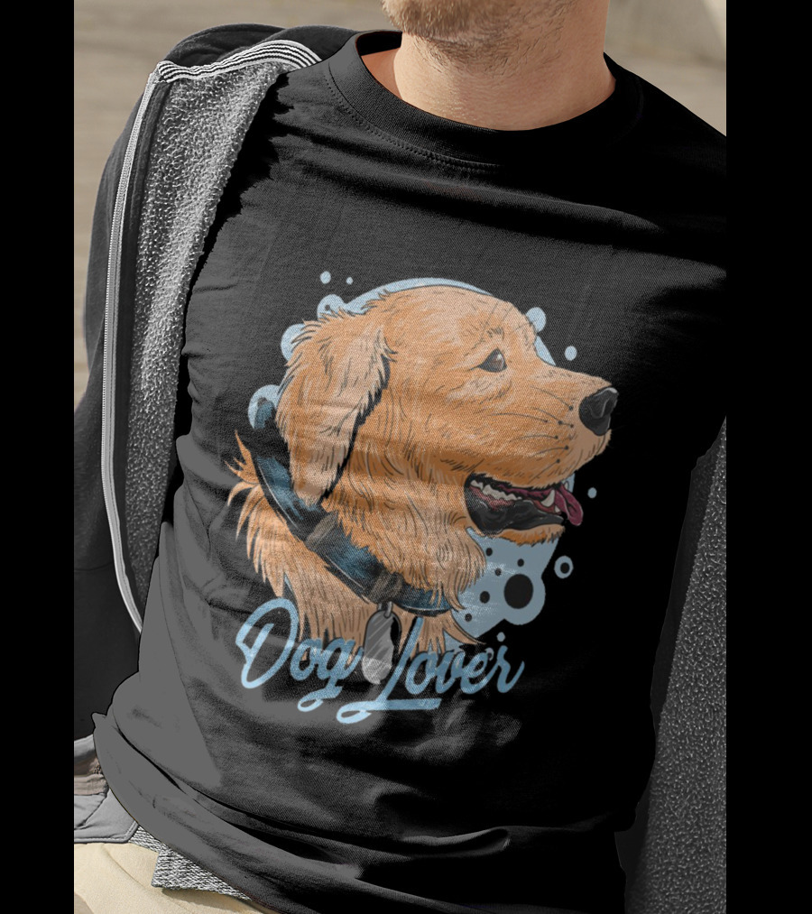 Dog Lover Happy Golden Retriever Head With Collar And Blue Bubbles T-Shirt