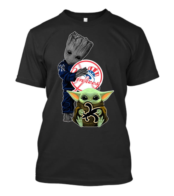 Yankees Groot Holding Baseball Saints Baby Yoda T-Shirt