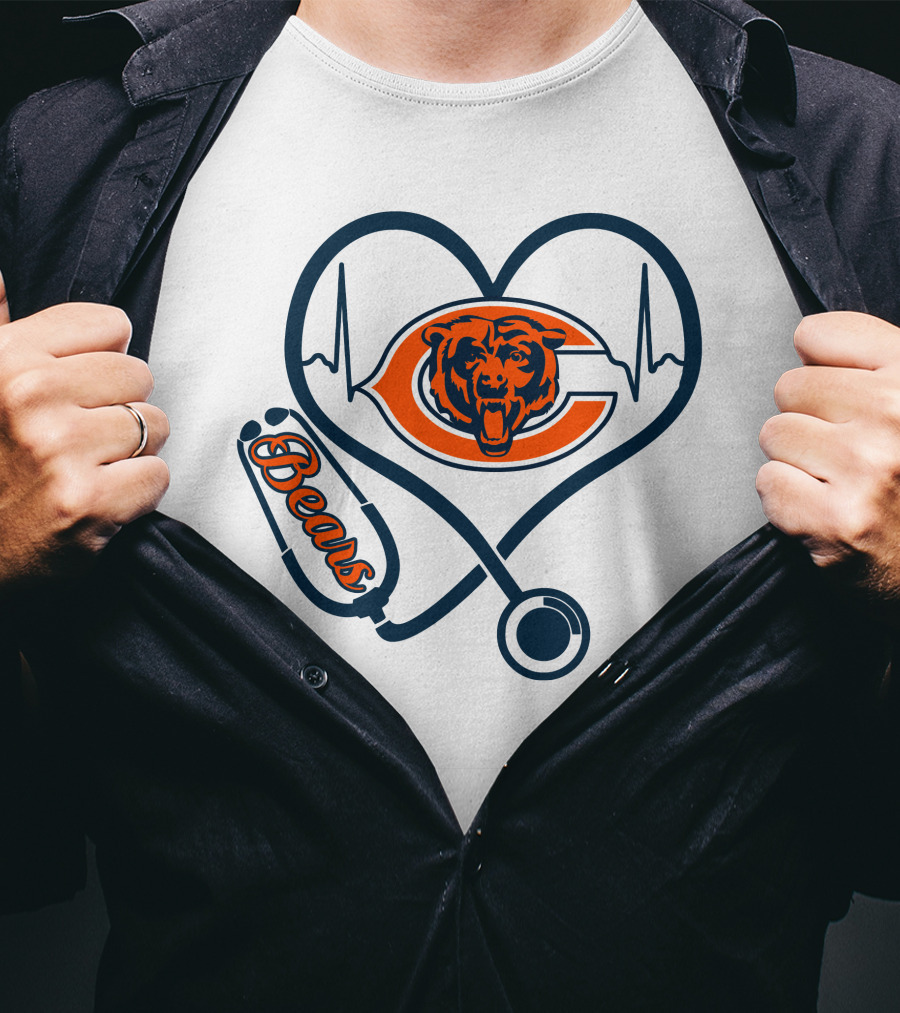Chicago Bears Nurse Heartbeat Stethoscope T-Shirt