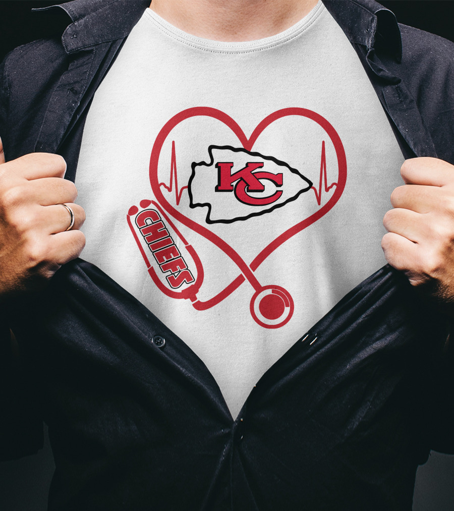 Nurse Love Kansas City Chiefs Heart Stethoscope T-Shirt