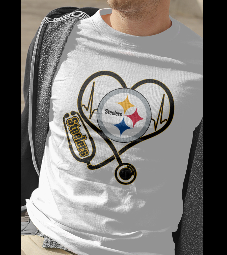 Nurse Heartbeat Pittsburgh Steelers Stethoscope T-Shirt
