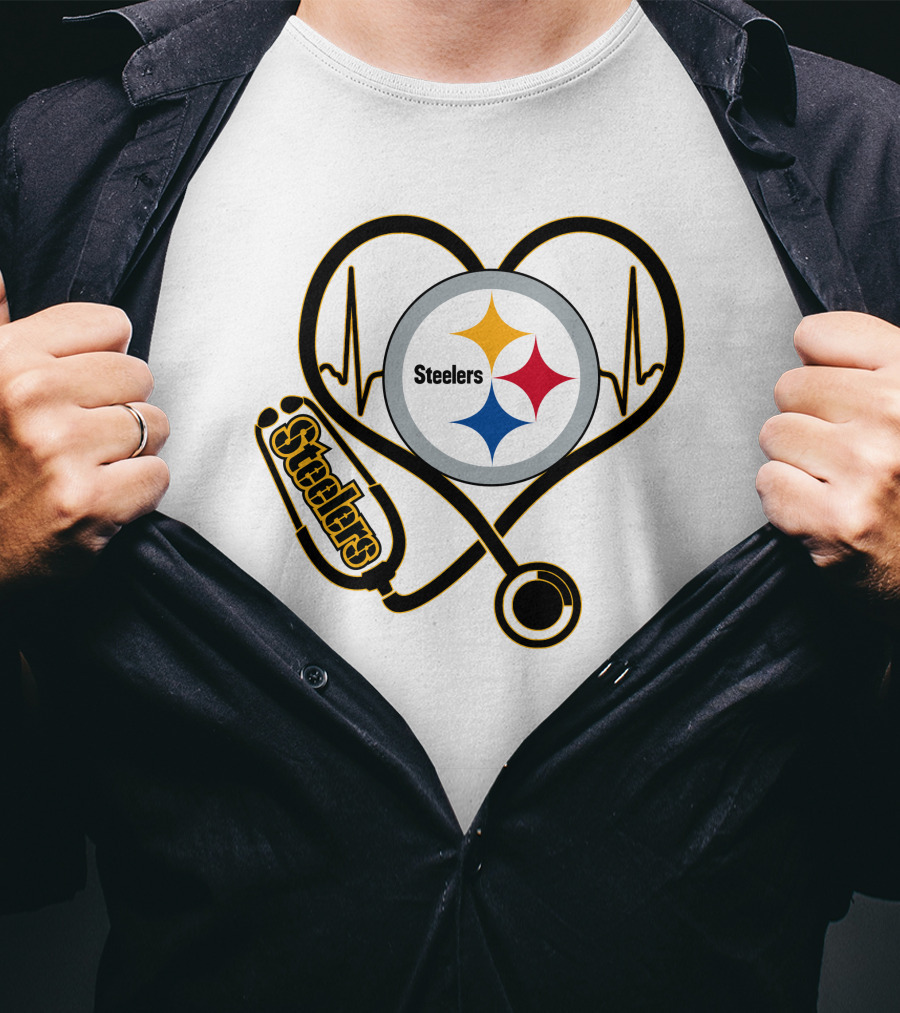 Nurse Heartbeat Pittsburgh Steelers Stethoscope T-Shirt