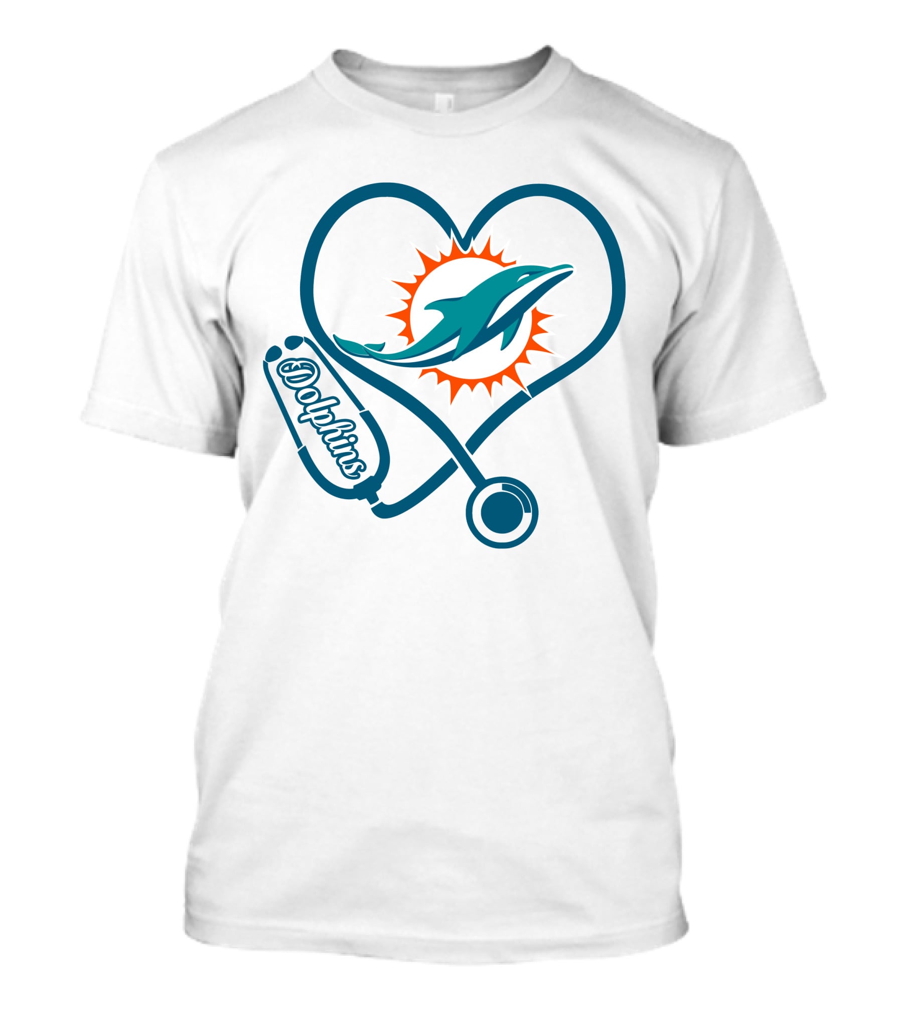 Nurse Heart Stethoscope Miami Dolphins T-Shirt