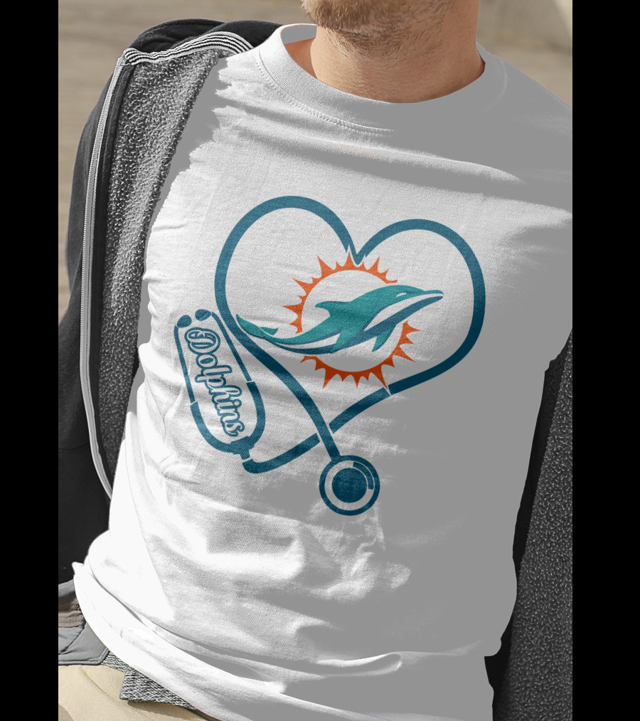 Nurse Heart Stethoscope Miami Dolphins T-Shirt