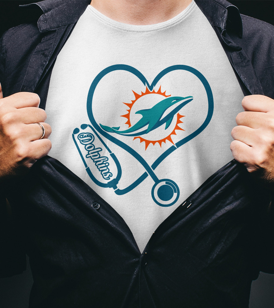 Nurse Heart Stethoscope Miami Dolphins T-Shirt