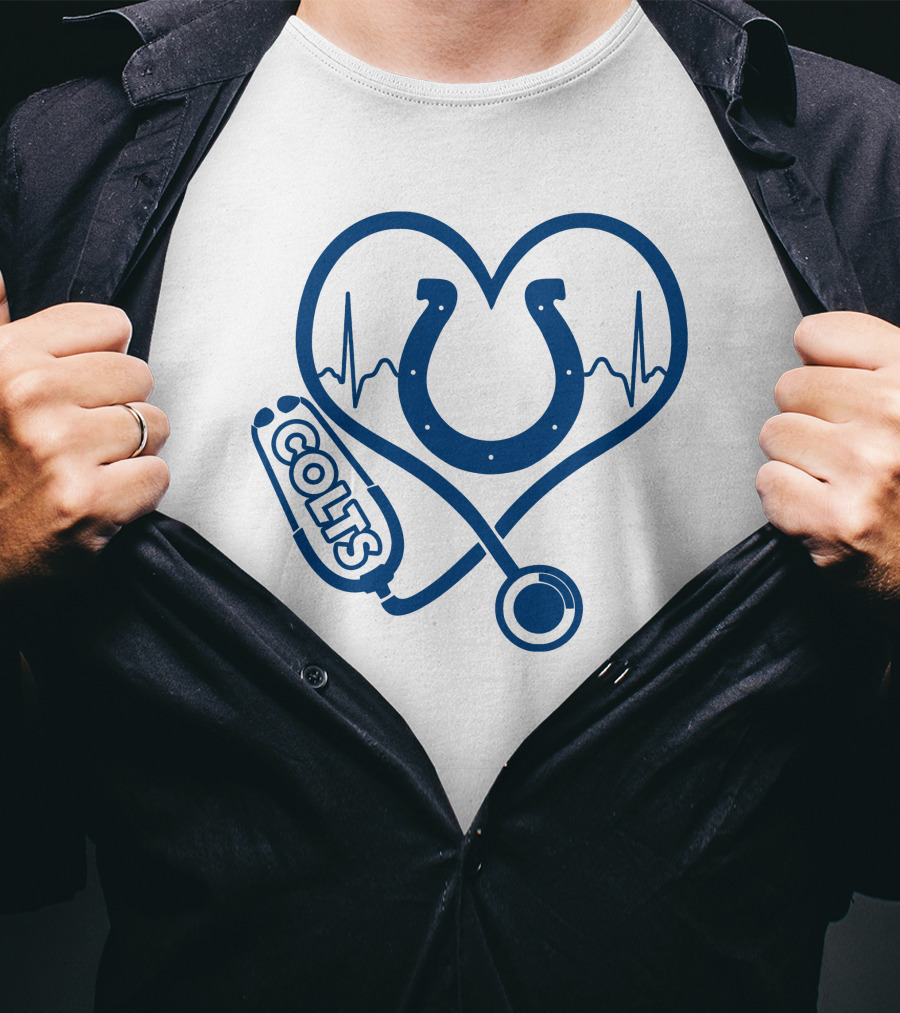 Nurse Love Colts Heartbeat Horseshoe Stethoscope T-Shirt