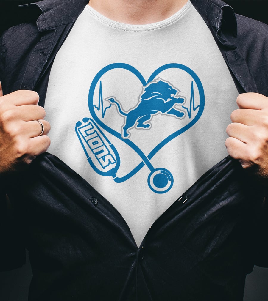 Nurse Heartbeat Love Detroit Lions T-Shirt