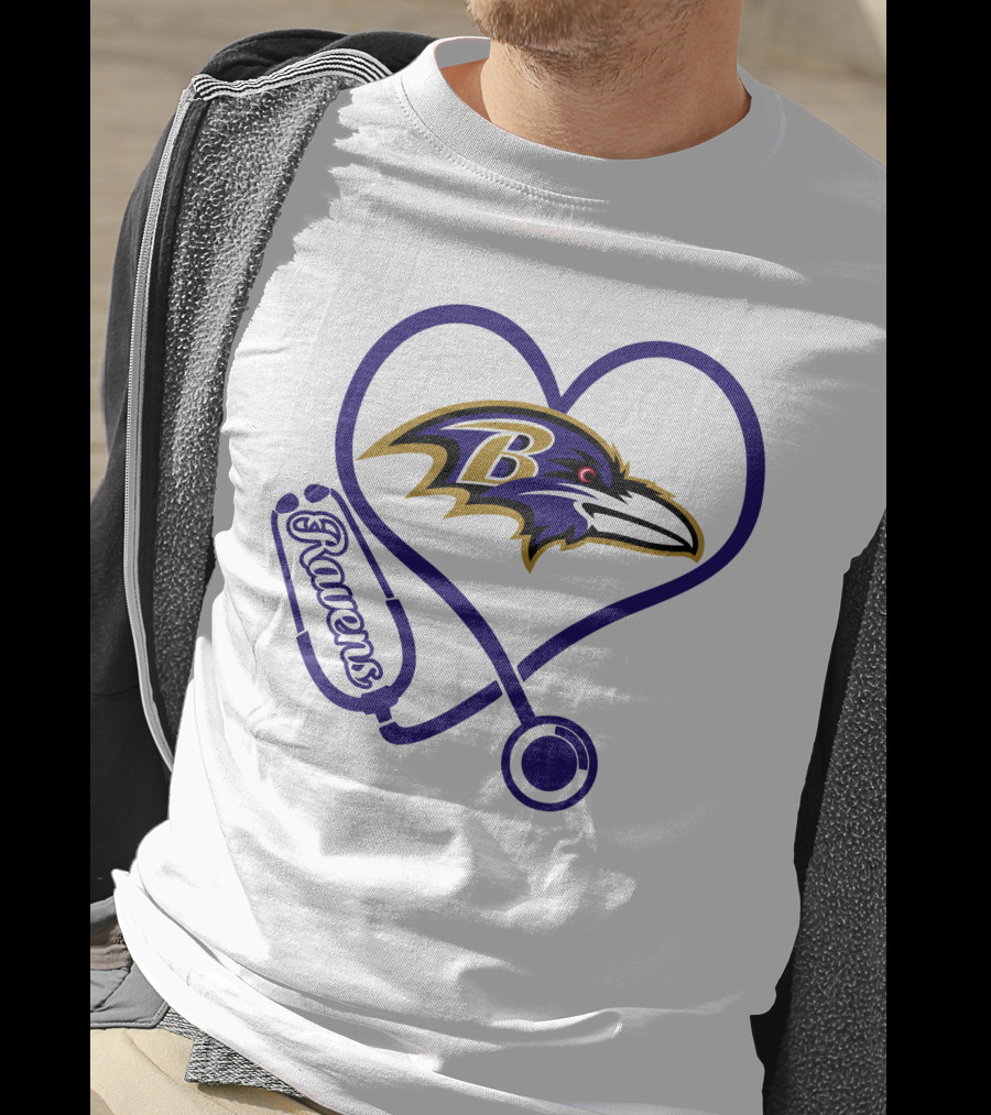 Nurse Love Baltimore Ravens Heart Stethoscope T-Shirt