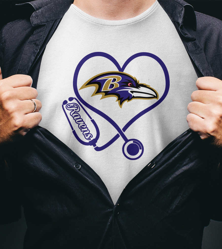 Nurse Love Baltimore Ravens Heart Stethoscope T-Shirt