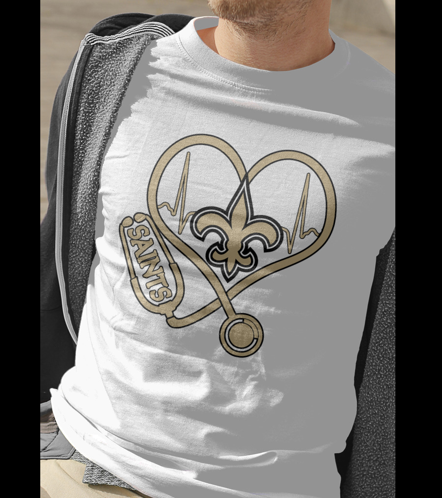Nurse Love Saints Heartbeat Fleur-de-Lis Football T-Shirt