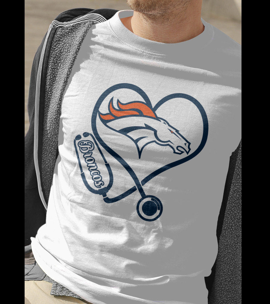 Denver Broncos Nurse Heart Stethoscope T-Shirt
