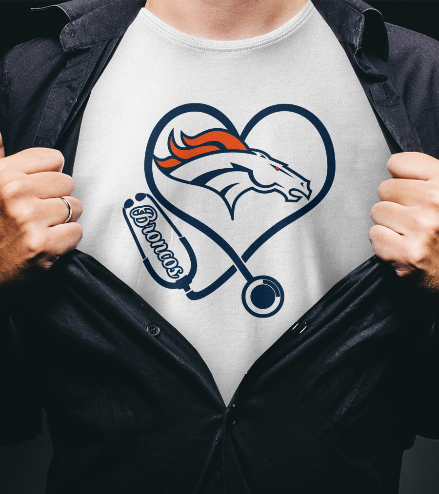Denver Broncos Nurse Heart Stethoscope T-Shirt