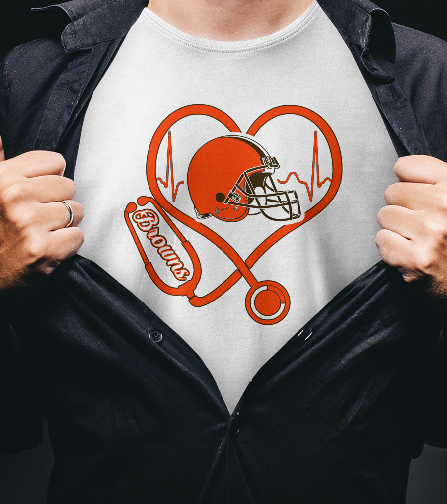 Nurse Heartbeat Browns Helmet Stethoscope T-Shirt