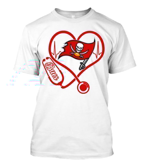 Nurse Heartbeat Love Bucs Tampa Bay Buccaneers Stethoscope Flag T-Shirt