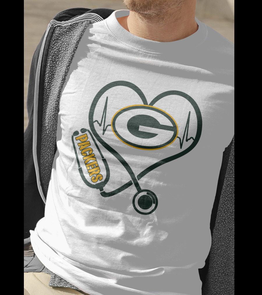 Nurse Love Green Bay Packers Heartbeat Stethoscope T-Shirt