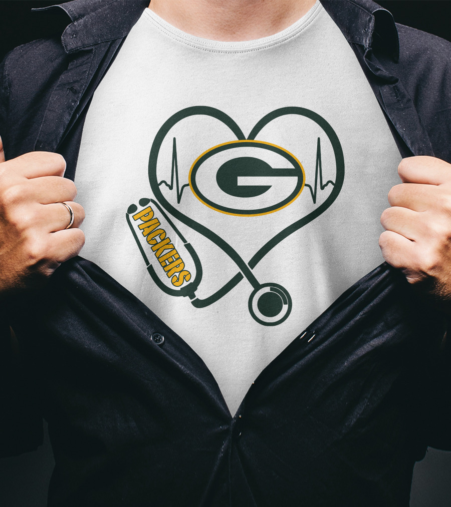 Nurse Love Green Bay Packers Heartbeat Stethoscope T-Shirt