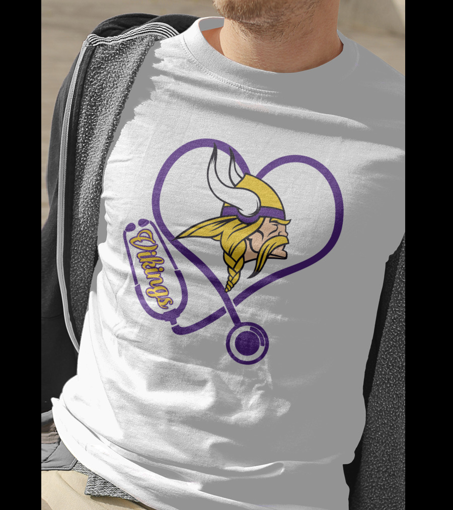 Nurse Love Minnesota Vikings Heart Stethoscope T-Shirt