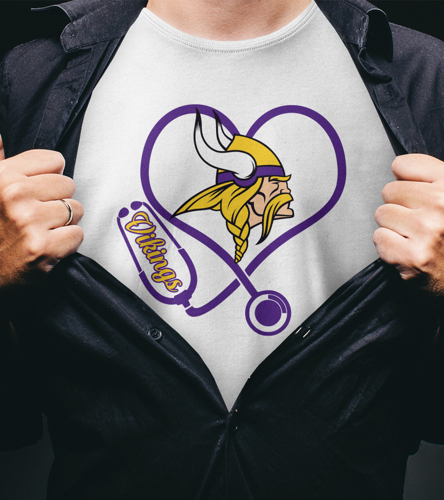 Nurse Love Minnesota Vikings Heart Stethoscope T-Shirt