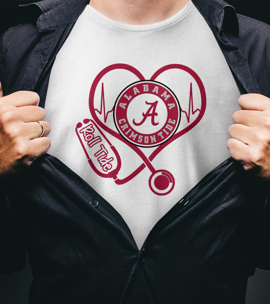 Alabama Crimson Tide Heartbeat Stethoscope Roll Tide T-Shirt