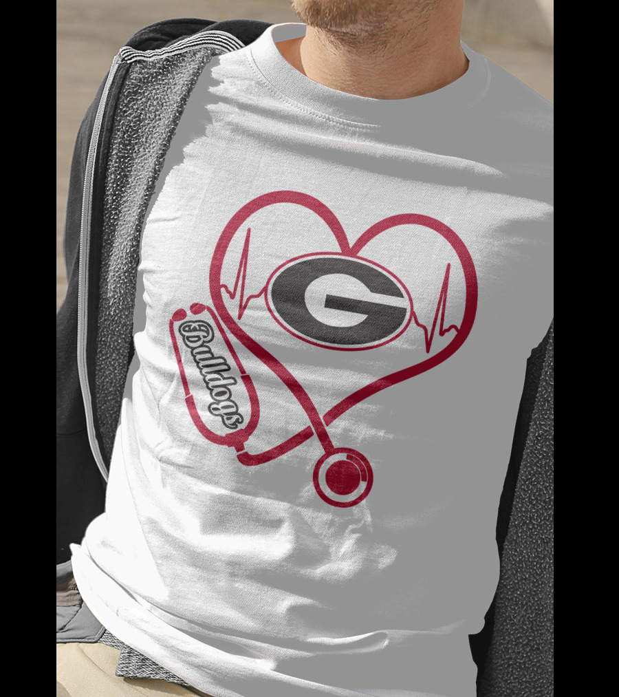 Nurse Heartbeat Love Georgia Bulldogs Stethoscope T-Shirt