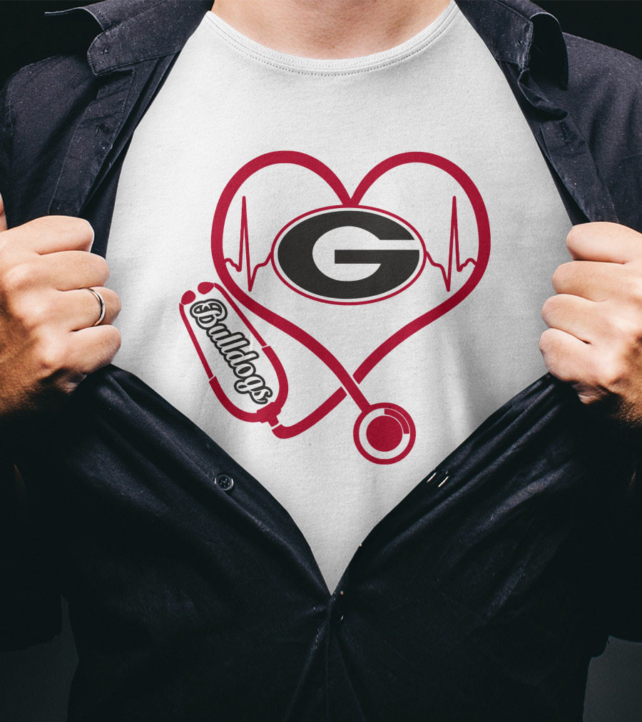 Nurse Heartbeat Love Georgia Bulldogs Stethoscope T-Shirt