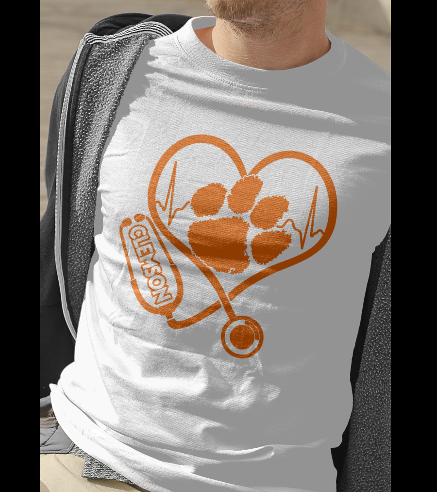 Clemson Tigers Nurse Heartbeat Paw Stethoscope T-Shirt