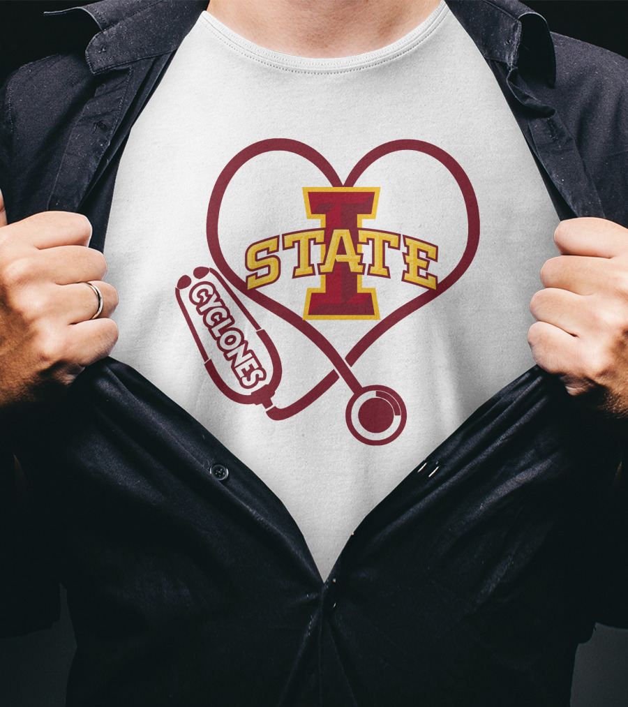 Nurse Love Heart Stethoscope Iowa State Cyclones T-Shirt