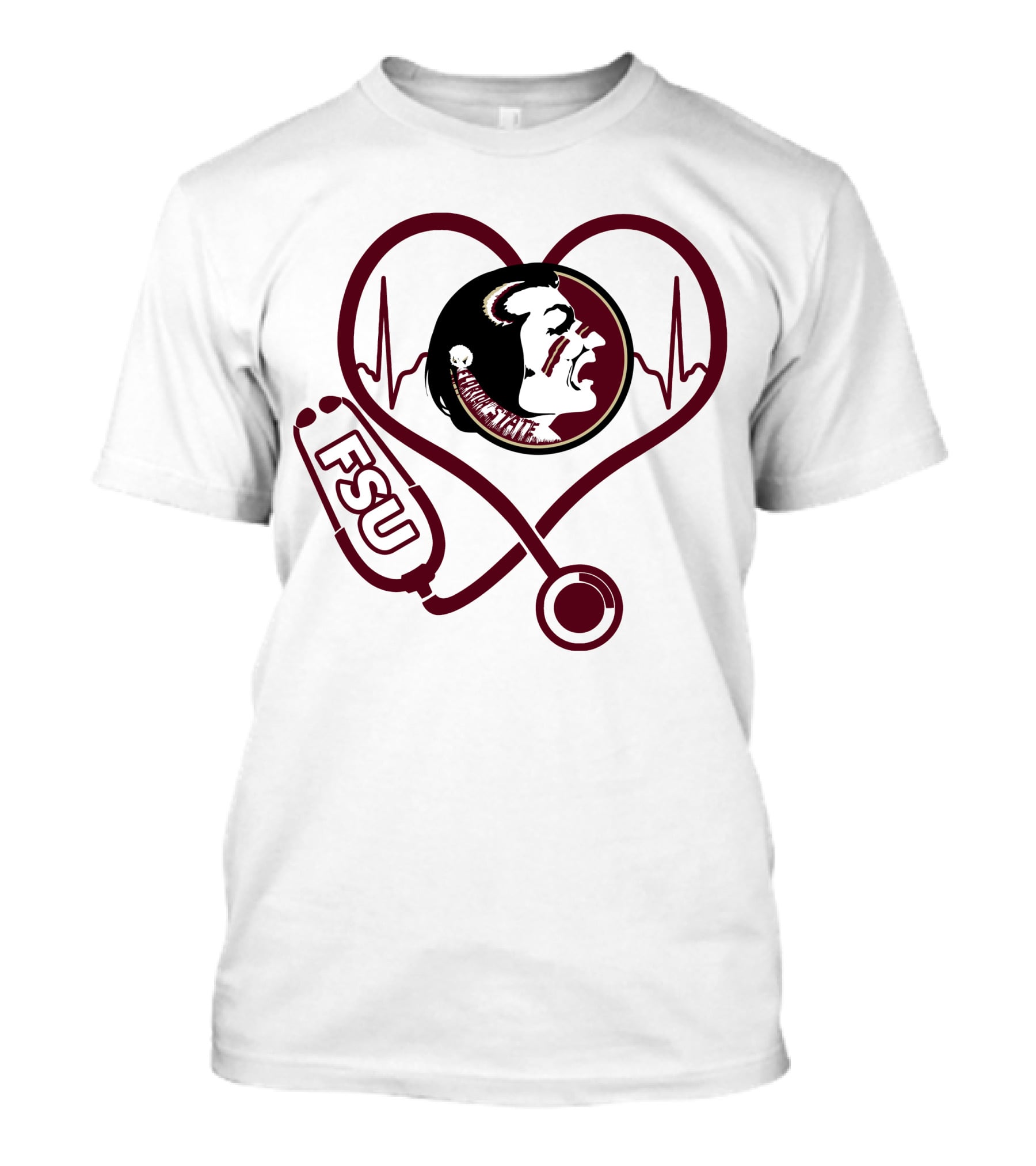 Nurse Love FSU Florida State Seminoles Heartbeat Logo Stethoscope T-Shirt