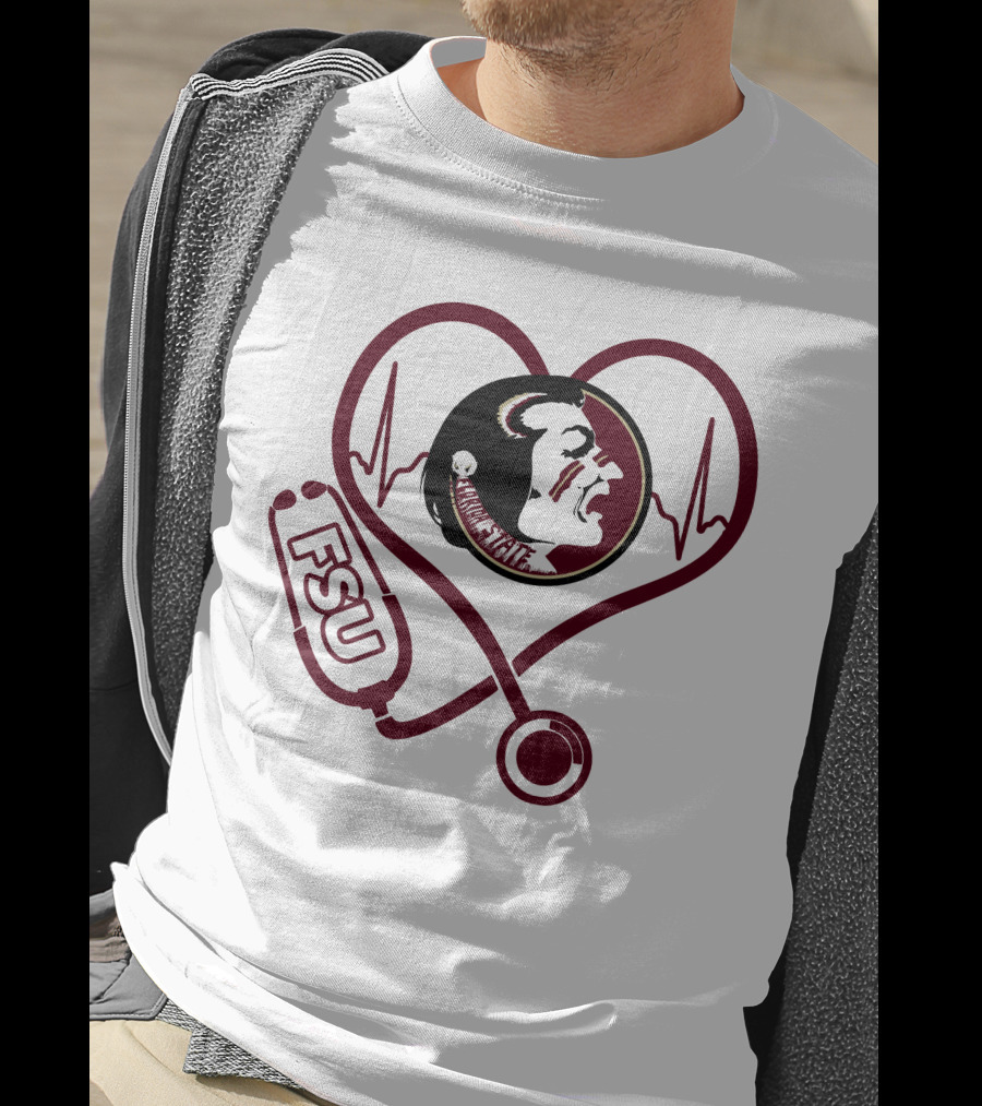 Nurse Love FSU Florida State Seminoles Heartbeat Logo Stethoscope T-Shirt
