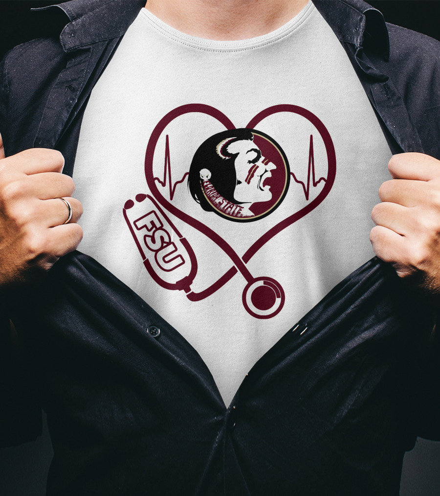 Nurse Love FSU Florida State Seminoles Heartbeat Logo Stethoscope T-Shirt