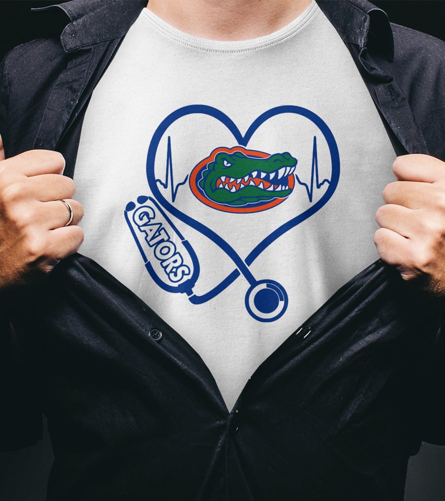 Nurse Love Gators Heartbeat Stethoscope Florida Gators T-Shirt
