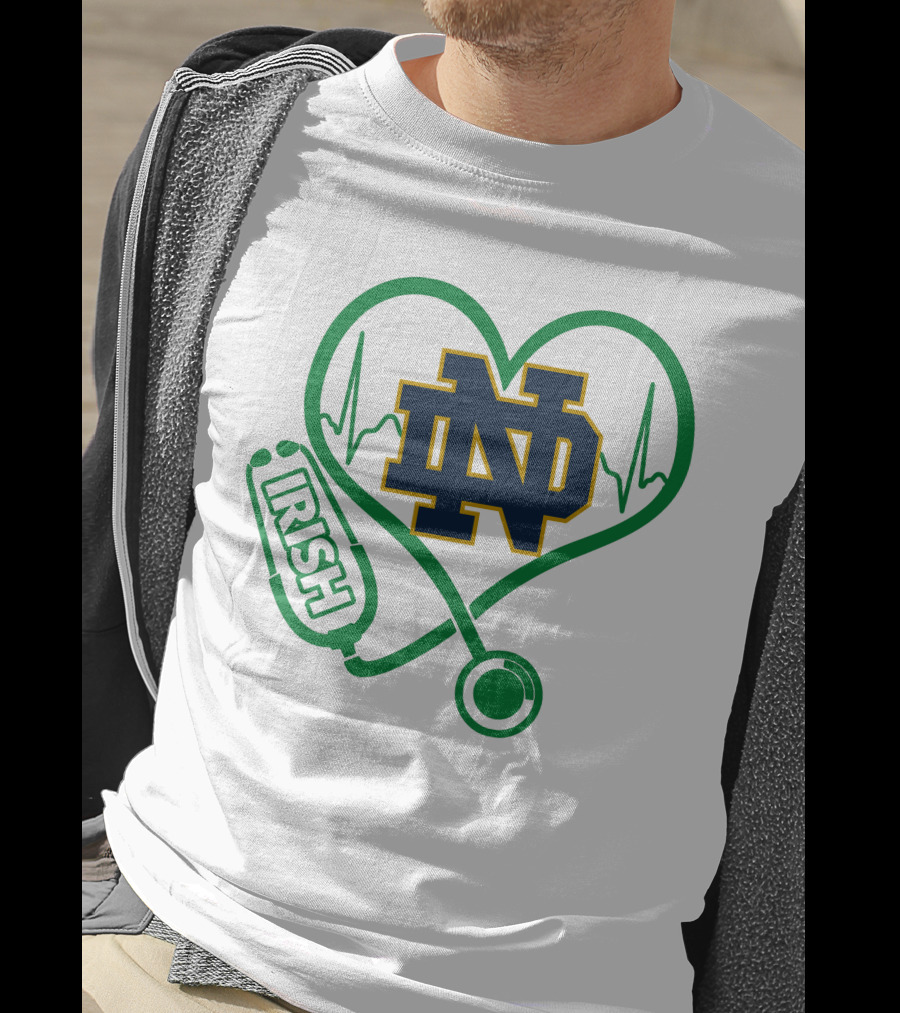 Nurse Love ND Irish Heartbeat Stethoscope Notre Dame Fighting Irish T-Shirt