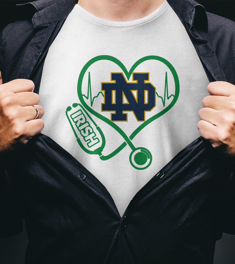 Nurse Love ND Irish Heartbeat Stethoscope Notre Dame Fighting Irish T-Shirt