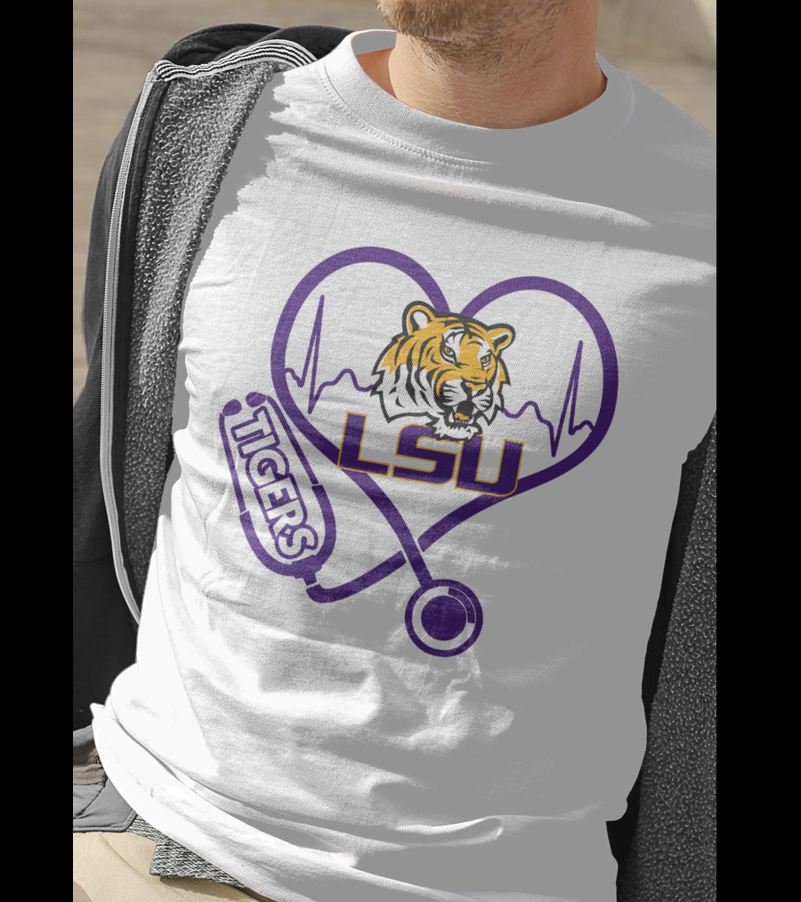 Nurse Love LSU Tigers Heartbeat Stethoscope Tiger T-Shirt