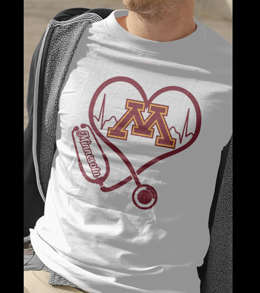 Minnesota Golden Gophers Nurse Love Heartbeat Stethoscope T-Shirt