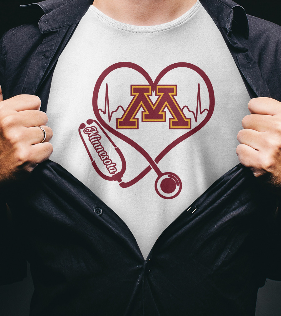 Minnesota Golden Gophers Nurse Love Heartbeat Stethoscope T-Shirt