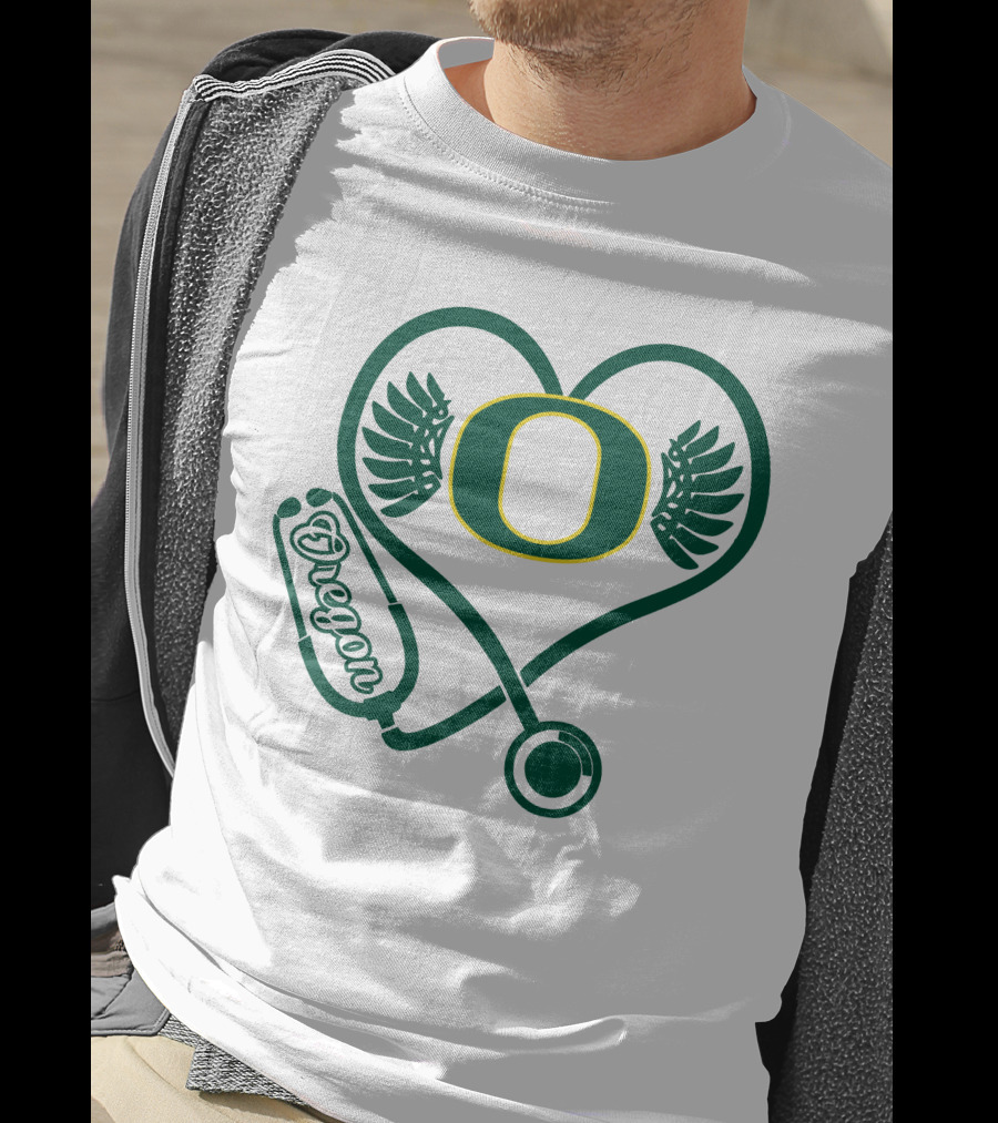 Oregon Ducks Nurse Heart Stethoscope T-Shirt