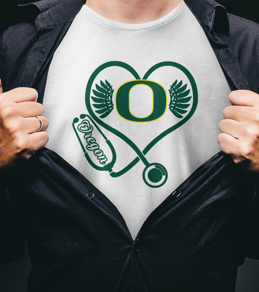 Oregon Ducks Nurse Heart Stethoscope T-Shirt